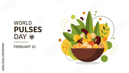 World Pulses Day illustration with a bowl of mixed legumes and grains celebrating healthy eating and agriculture February 10