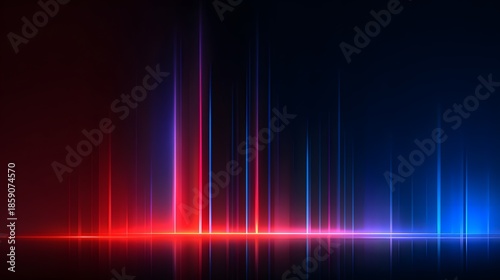 Abstract digital art of vibrant red and blue light beams, futuristic design.