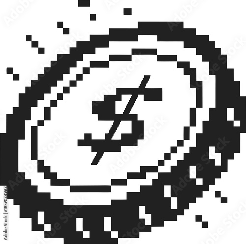 pixel art dollar coin icon retro digital currency symbol, minimalist money illustration for games and financial interfaces