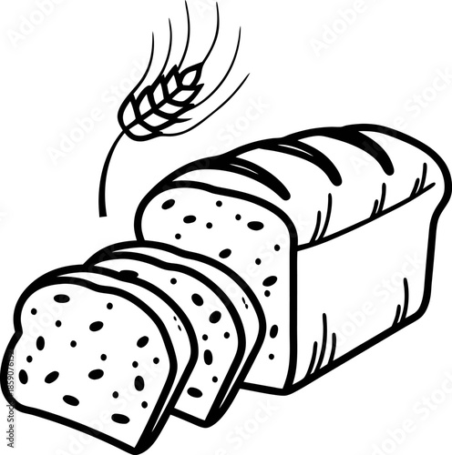 Sliced loaf of bread with wheat stalk bakery fresh bread cut into slices with grain symbol