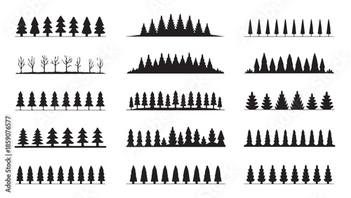 Dynamic flock of black birds in flight against white background