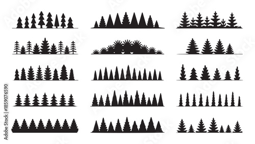 Collection of stylized mountain silhouettes in monochrome