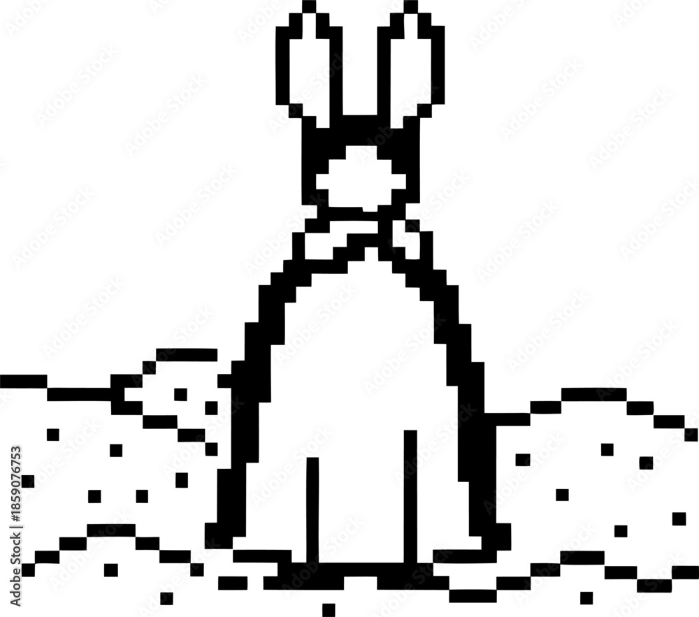 Fototapeta premium Minimalist pixel art of a sitting rabbit in nature with a simple dotted background