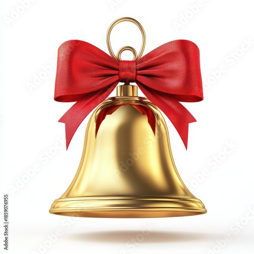 Golden Christmas Bell with Red Ribbon for Holiday Decoration and Festive Celebrations
