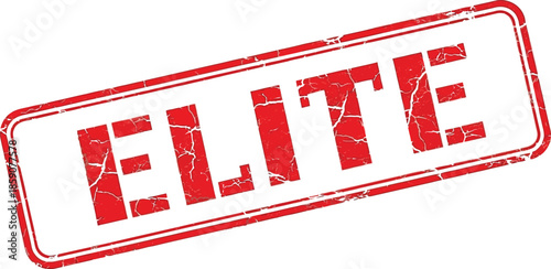 A rectangular red stamp with the word elite prominently displayed in bold textured white lettering is shown