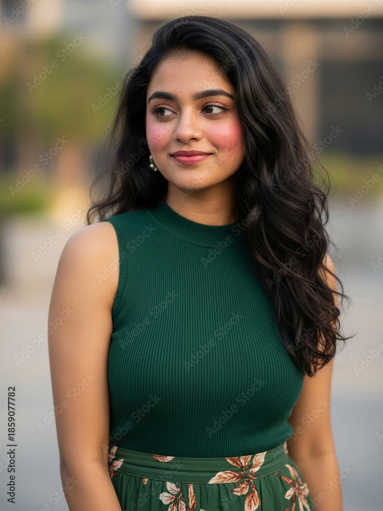 Fototapeta premium Beautiful Indian girl portrait with background blurred 
