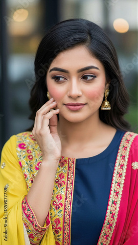 Beautiful Indian girl portrait with background blurred 