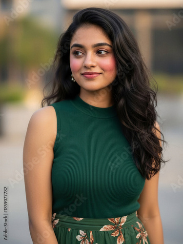 Beautiful Indian girl portrait with background blurred 