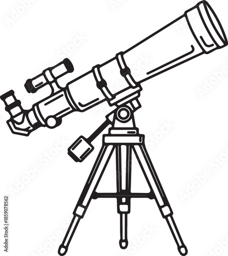 Doodle Drawing of Astronomical Refractor Telescope.
