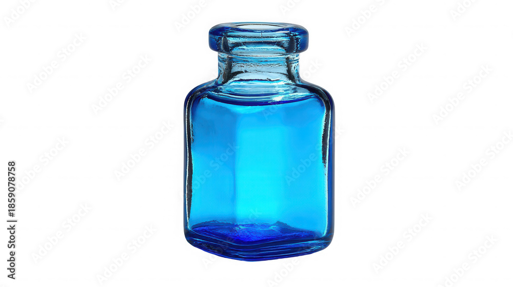 Obraz premium Vintage blue glass medicine bottle with closed cap on transparent background