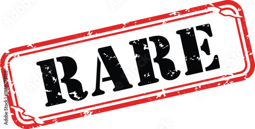 A red rectangular stamp with a distressed border prominently displays the word rare in bold black lettering