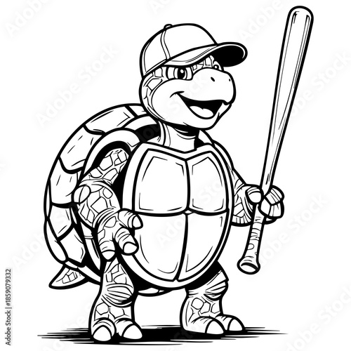 Turtle Baseball Player Coloring Page