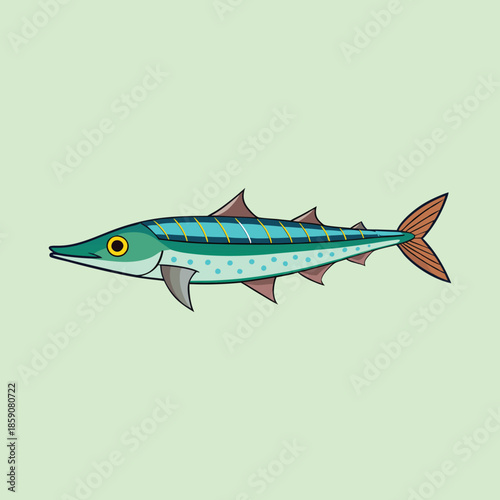 Cartoon Barracuda Illustration with Striking Colors and Bold Outlines Isolated