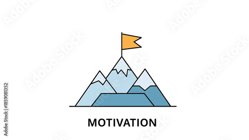 Mountain Peak with Flag Symbolizing Motivation.