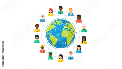 Diverse People Surrounding Globe Illustration Concept.