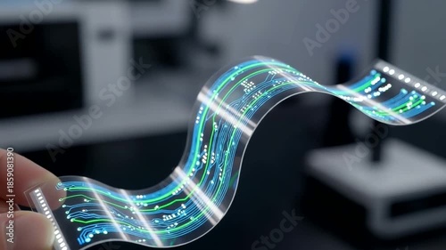 Flexible technology display showcasing intricate circuitry