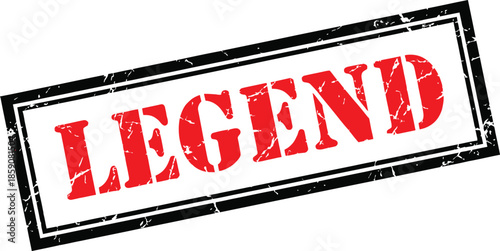 A distressed red stamp with the word legend clearly displayed within a thick dark rectangular frame