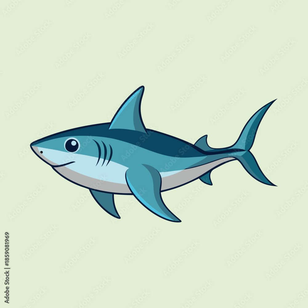 Fototapeta premium Cartoon Illustration of a Cute Blue Shark Swimming in the Ocean