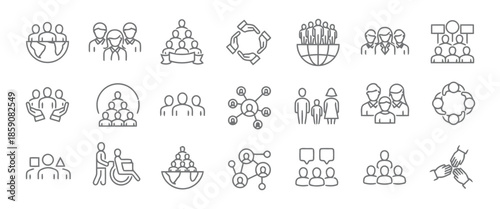 People line icons set globe diverse team business handshake network family community support group partnership social connection avatar users crowd diversity collaboration