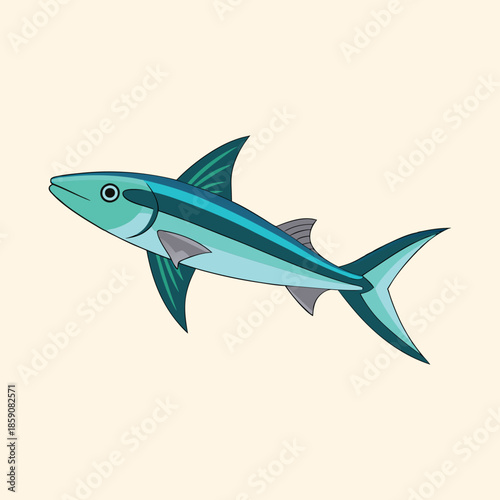 Cartoon illustration of a blue marlin fish with outlined design elements