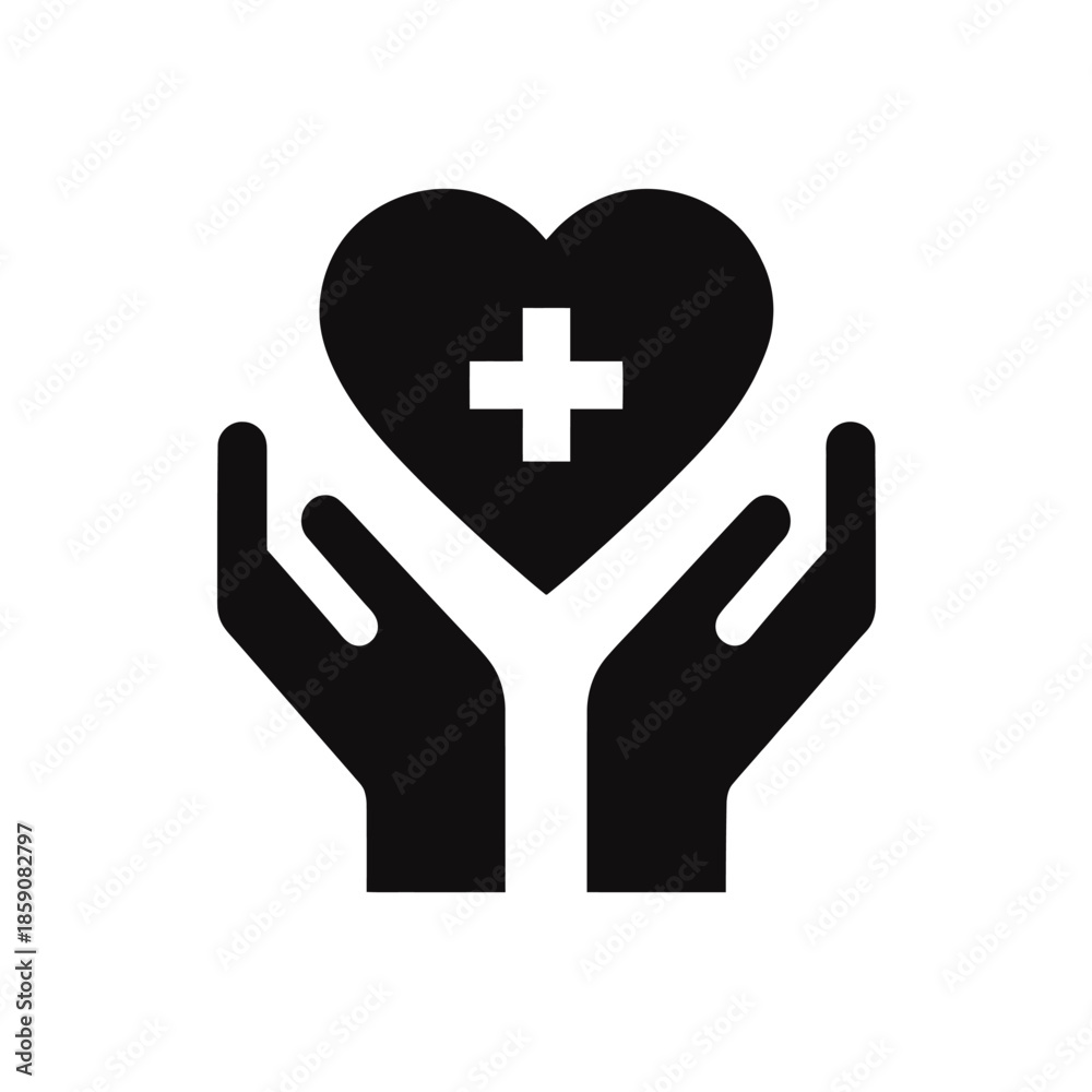 Obraz premium Hands cupping heart with cross symbolizing healthcare and support