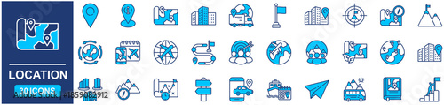 Location Web Icon Set in Blue style Flat. vector illustration concept relate to location, map, pin, place, pointer, navigation, vector, point, symbol, travel