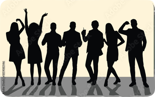 Group Of Friends Having Fun Dancing And Drinking Silhouettes Vector Illustration Graphic