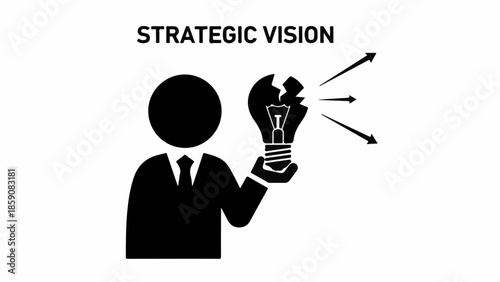 Businessperson holding a broken lightbulb symbolizing a shattered strategic vision and new ideas emerging.