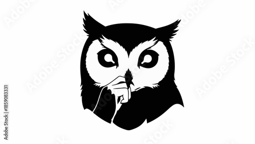 Mysterious owl with finger on lips, signaling silence and secrecy.