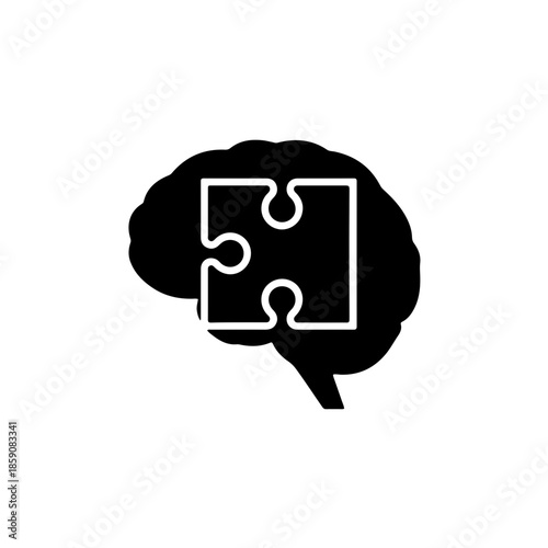 black and white icon featuring a brain with a puzzle piece, representing neurodiversity and invisible disabilities. A powerful symbol for autism, ADHD, and mental health awareness