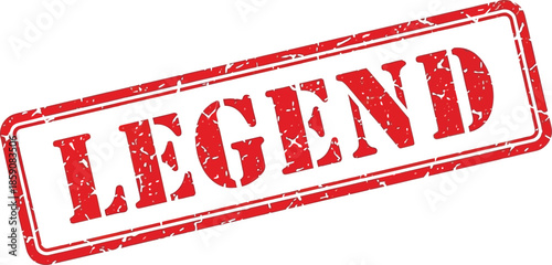 A grunge style red stamp with the word legend prominently displayed in bold capital letters is shown