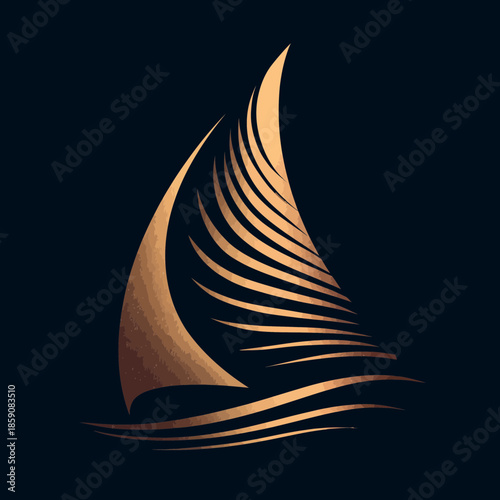 Abstract golden sailboat illustration on dark blue background vector design