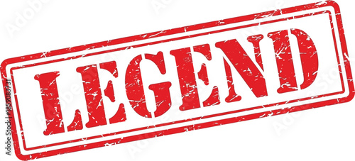 A prominent red rectangular stamp with the word legend boldly displayed inside isolated on a white background