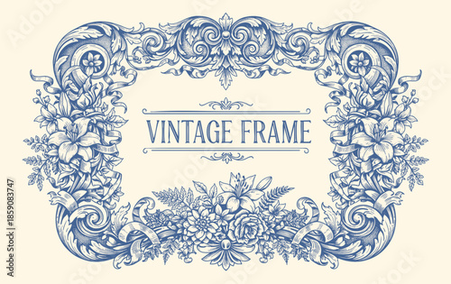 Decorative floral design elements. Ornate swirling floral motif. Pattern vector illustration in vintage engraving style