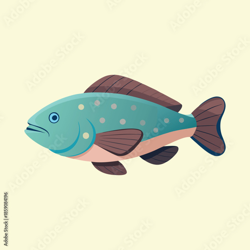Illustration of a stylized trout fish with light blue and brown colors