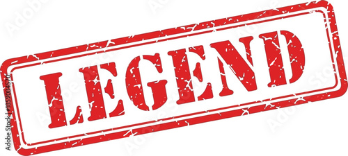 A detailed view of a prominent red stamp with the word legend boldly displayed on a white background