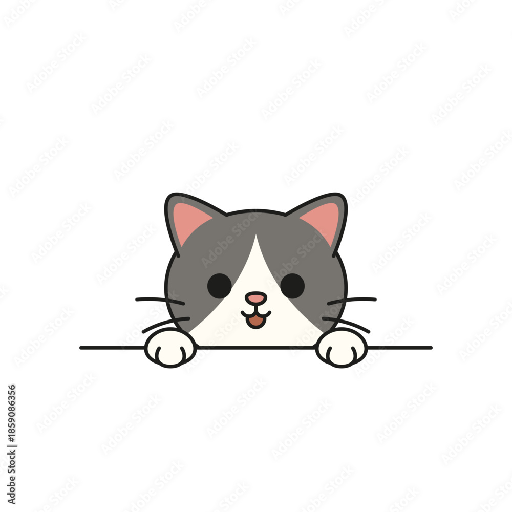 Fototapeta premium Cute Cartoon Cat Peeking Illustration