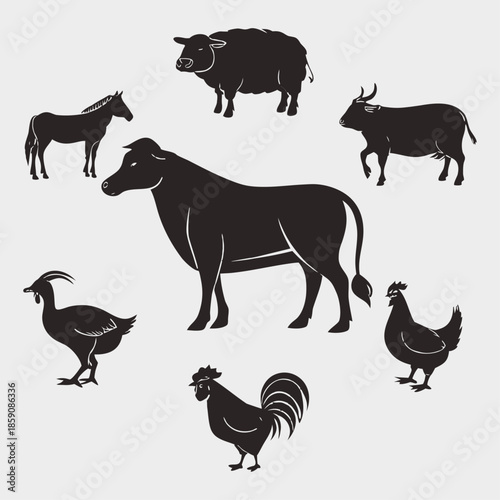 Farm Animal Silhouette Icon Set – Rural and Livestock Vector Icons