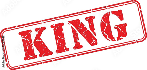 A distressed red stamp displaying the word king prominently with a textured and worn appearance
