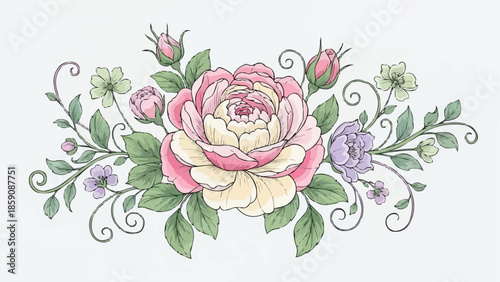 Beautiful pink and yellow rose floral arrangement with green leaves.