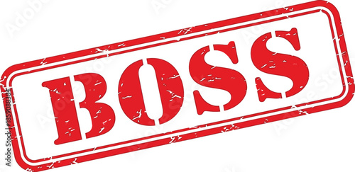 A striking red stamp displaying the word boss in bold uppercase letters isolated on a clean white background