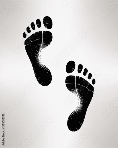 Pair of black footprints on a white background with subtle shadow effect.