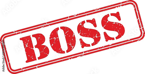 A rectangular red stamp with the word boss prominently displayed in bold textured white lettering