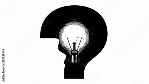 Bright idea illuminates a silhouette of a human head, symbolizing innovation and creativity.