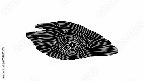 Abstract black organic shape with swirling lines and a central eye-like detail