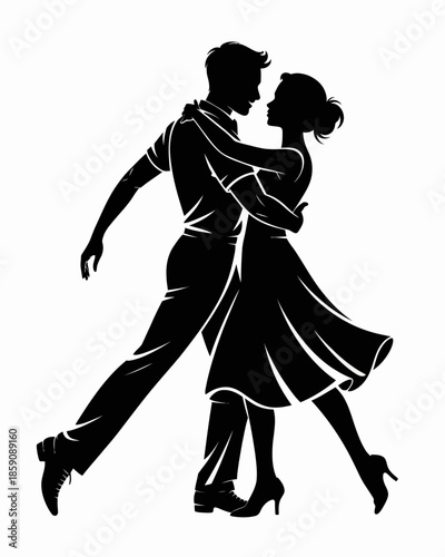 Couple dancing together in a romantic waltz silhouette.