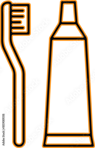 Toothbrush and toothpaste icon set