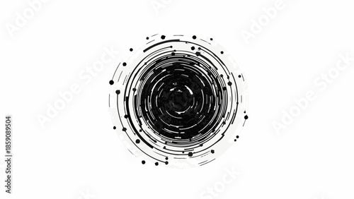 Abstract circular pattern of digital technology and data flow on a white background