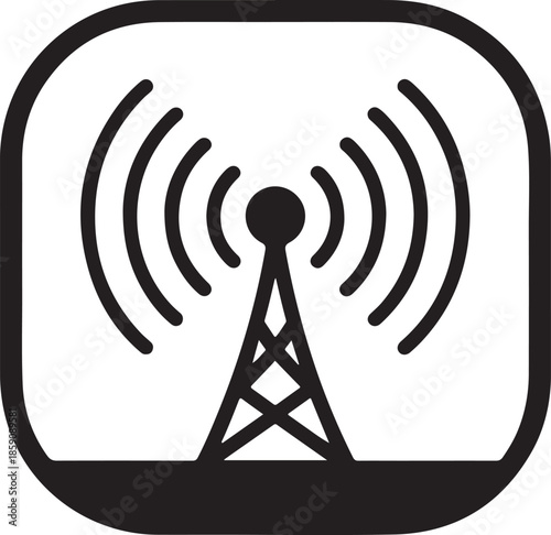 Wireless Communication Tower Illustration with Signal Waves and Antenna Technology Icon