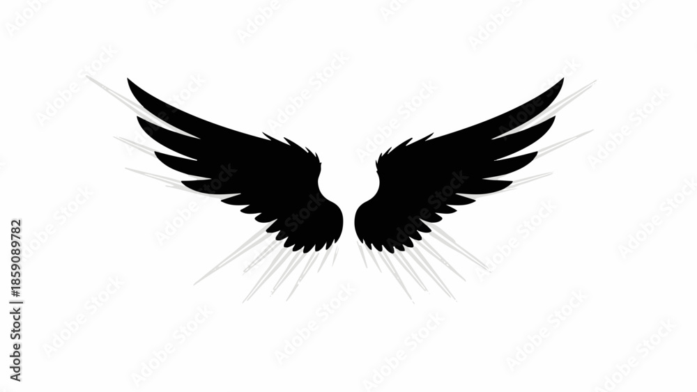 Obraz premium Mysterious black angel wings spread wide with ethereal light radiating outwards